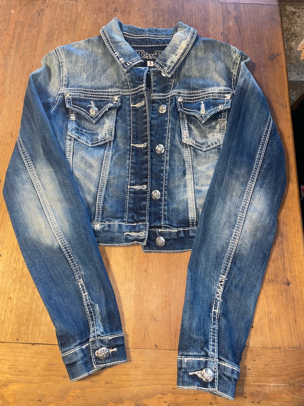 Miss Me Denim Jacket - Blue Womens Cropped Jean Jacket